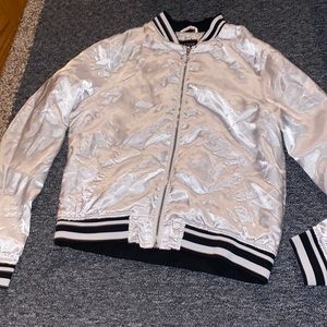 white/silver bomber jacket